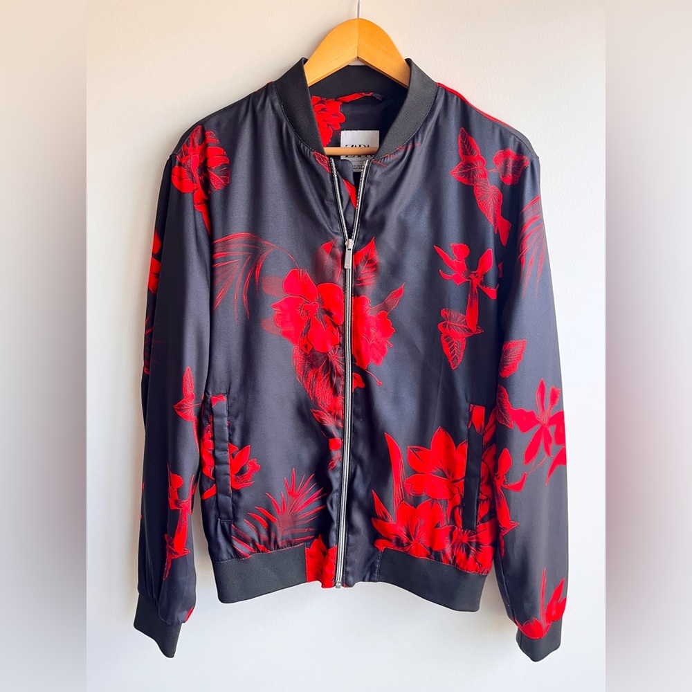 Zara Red Flower Bomber Jacket